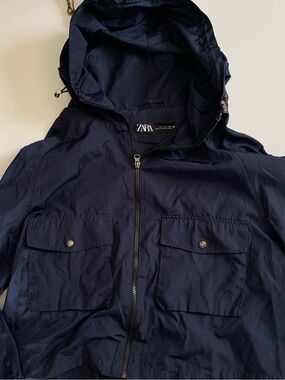 #16 ZARA Navy Hooded Windbreaker Jacket / cropped